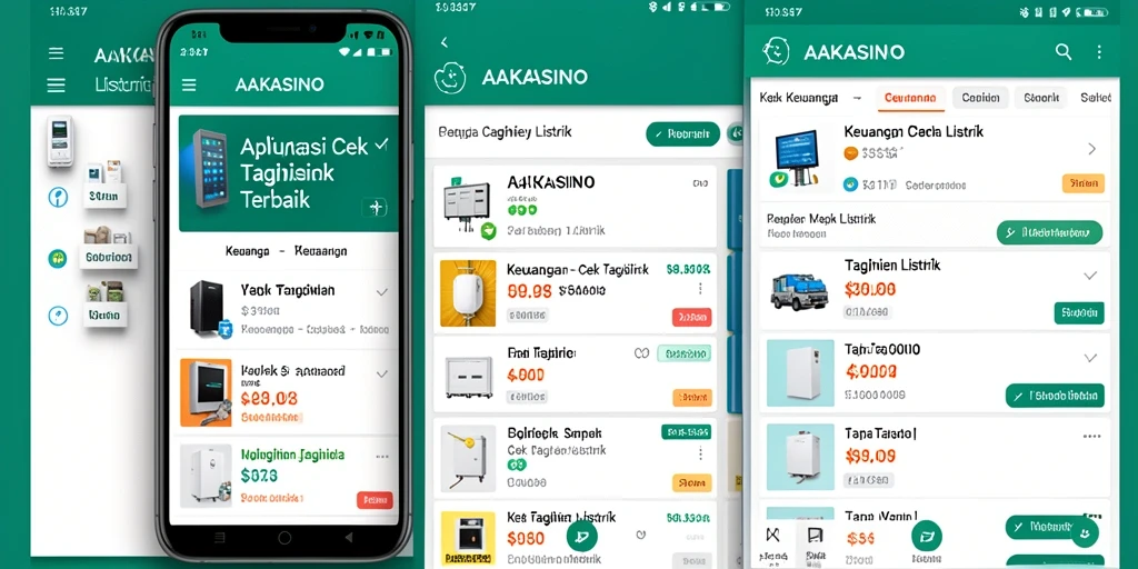 Antarmuka utama AAKASINO dengan fungsi cek tagihan listrik.