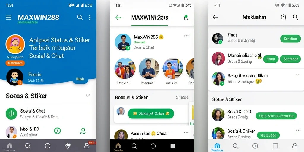 Antarmuka aplikasi MAXWIN288 dengan berbagai stiker menarik.