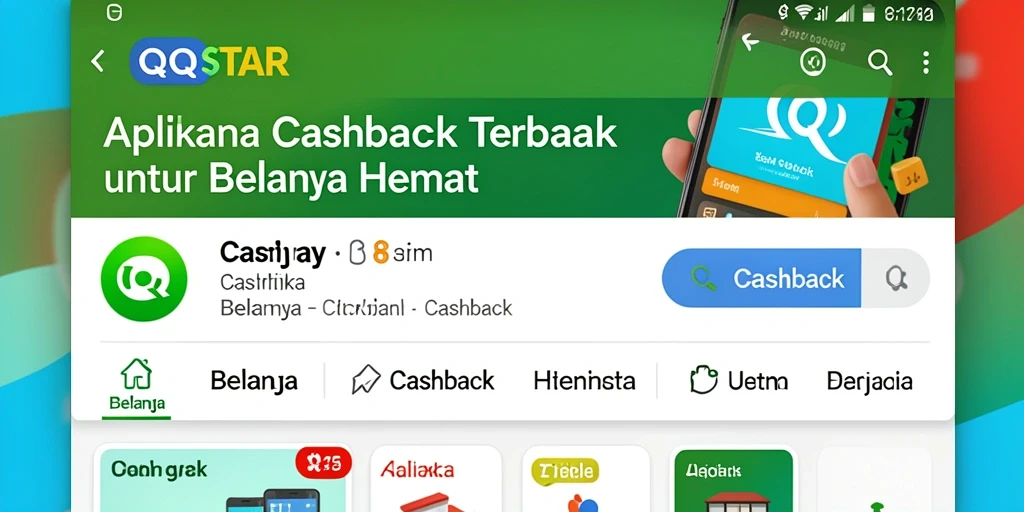 Tampilan antarmuka aplikasi QQSTAR dengan fitur Cashback yang menarik.