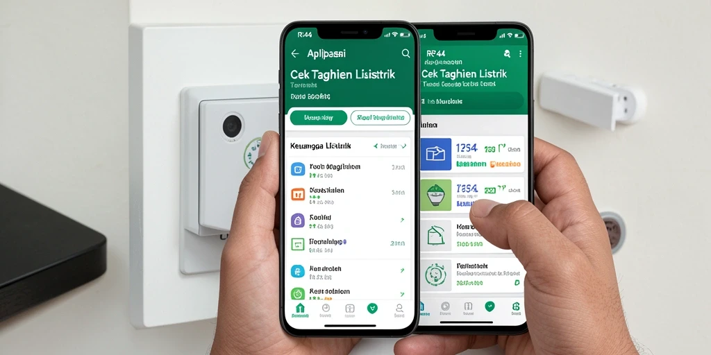 Tampilan antarmuka aplikasi RR44 untuk cek tagihan listrik.
