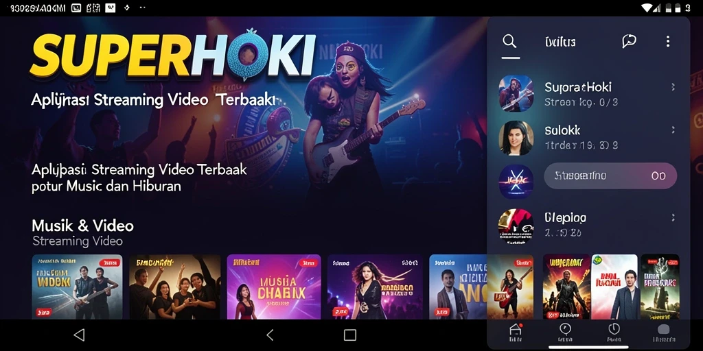 Tampilan antarmuka utama <strong>SUPERHOKI</strong> dengan berbagai pilihan video streaming.