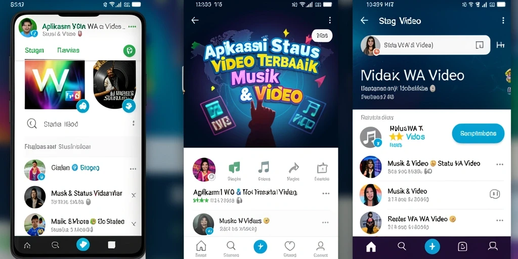 Tampilan aplikasi T6 yang menampilkan berbagai video Status WA.